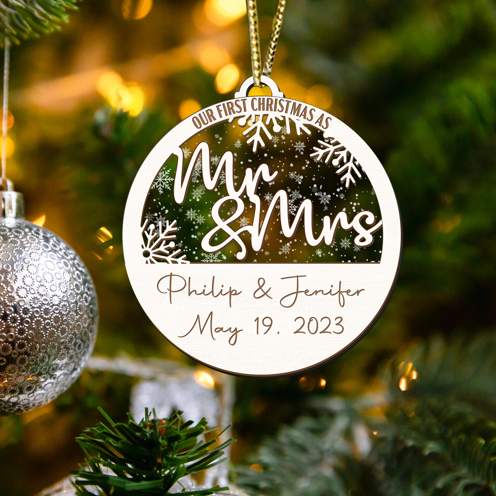 Personalized Wedding Gift Ornament, First Christmas Married, Just Married Ornament CF130 - Kindlytoys