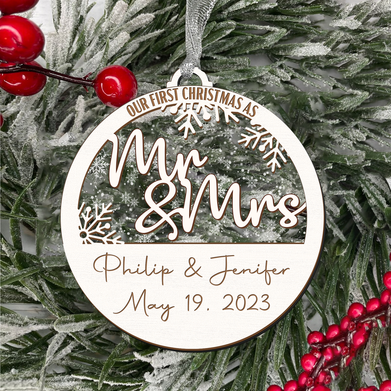 Personalized Wedding Gift Ornament, First Christmas Married, Just Married Ornament CF130 - Kindlytoys
