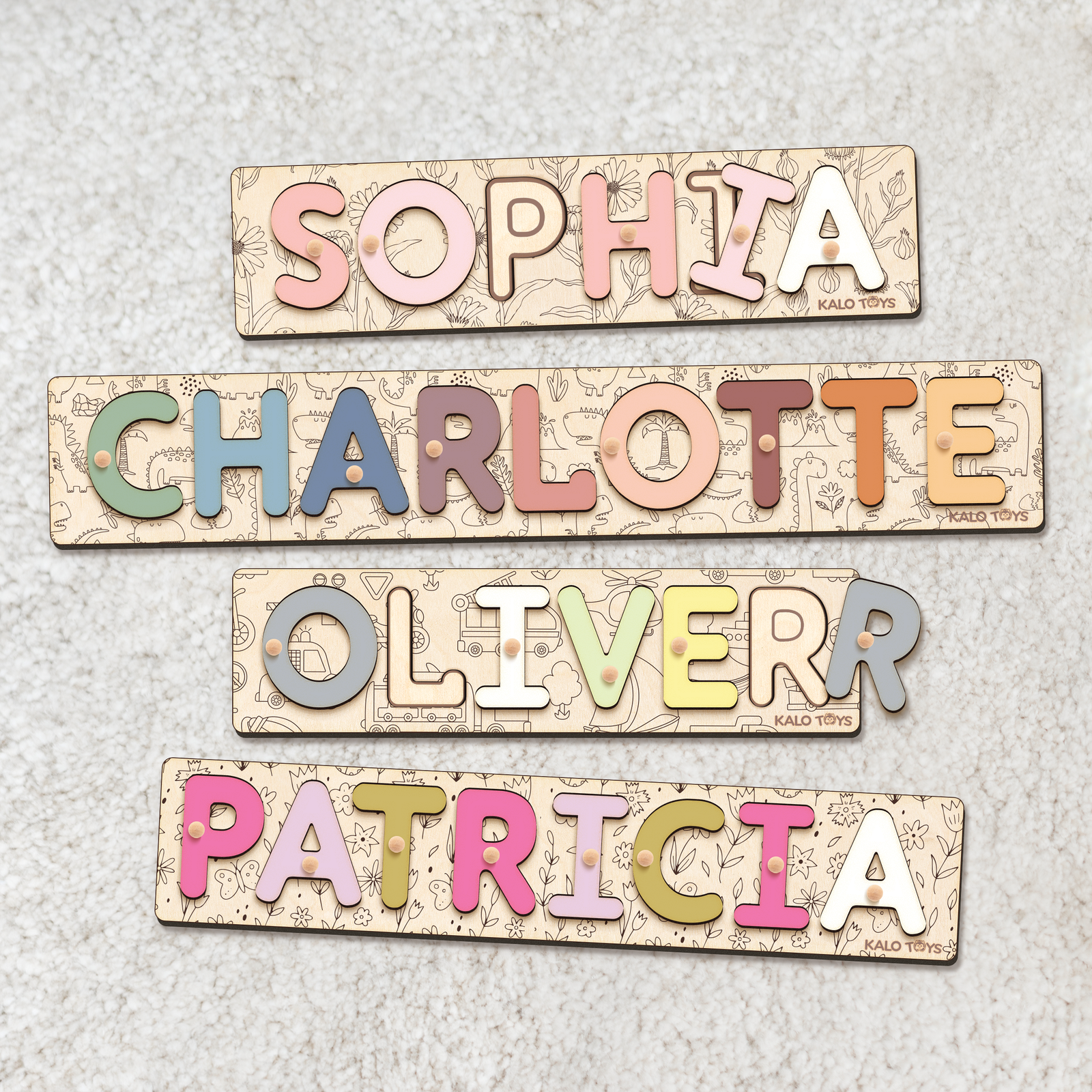 Personalized Wooden Name Puzzle with Custom Themed Backgrounds, Montessori Toddler Puzzle, Customizable Puzzle Board for Kids, Gifts For 1 Year Old NP40 - Kindlytoys