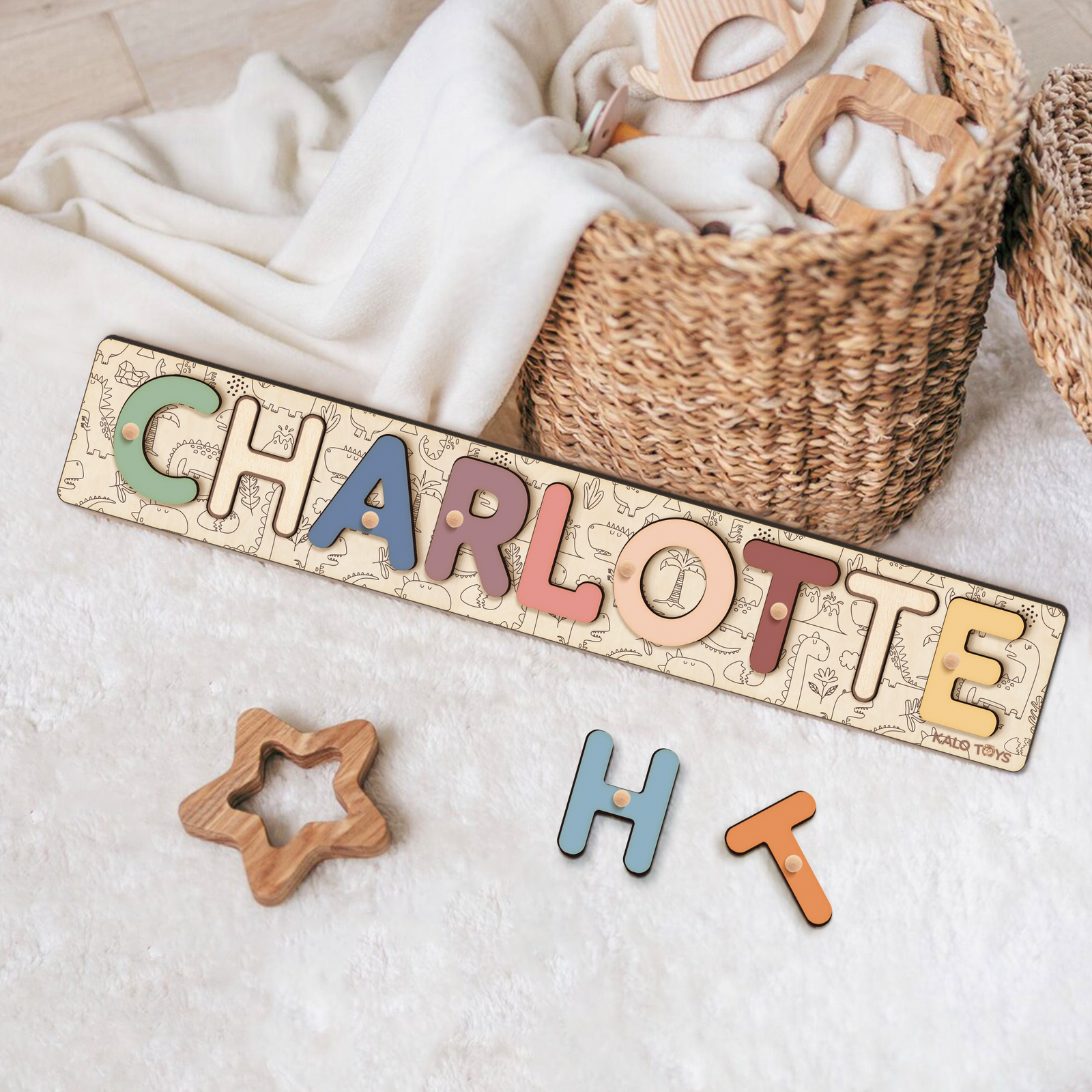Personalized Wooden Name Puzzle with Custom Themed Backgrounds, Montessori Toddler Puzzle, Customizable Puzzle Board for Kids, Gifts For 1 Year Old NP40 - Kindlytoys