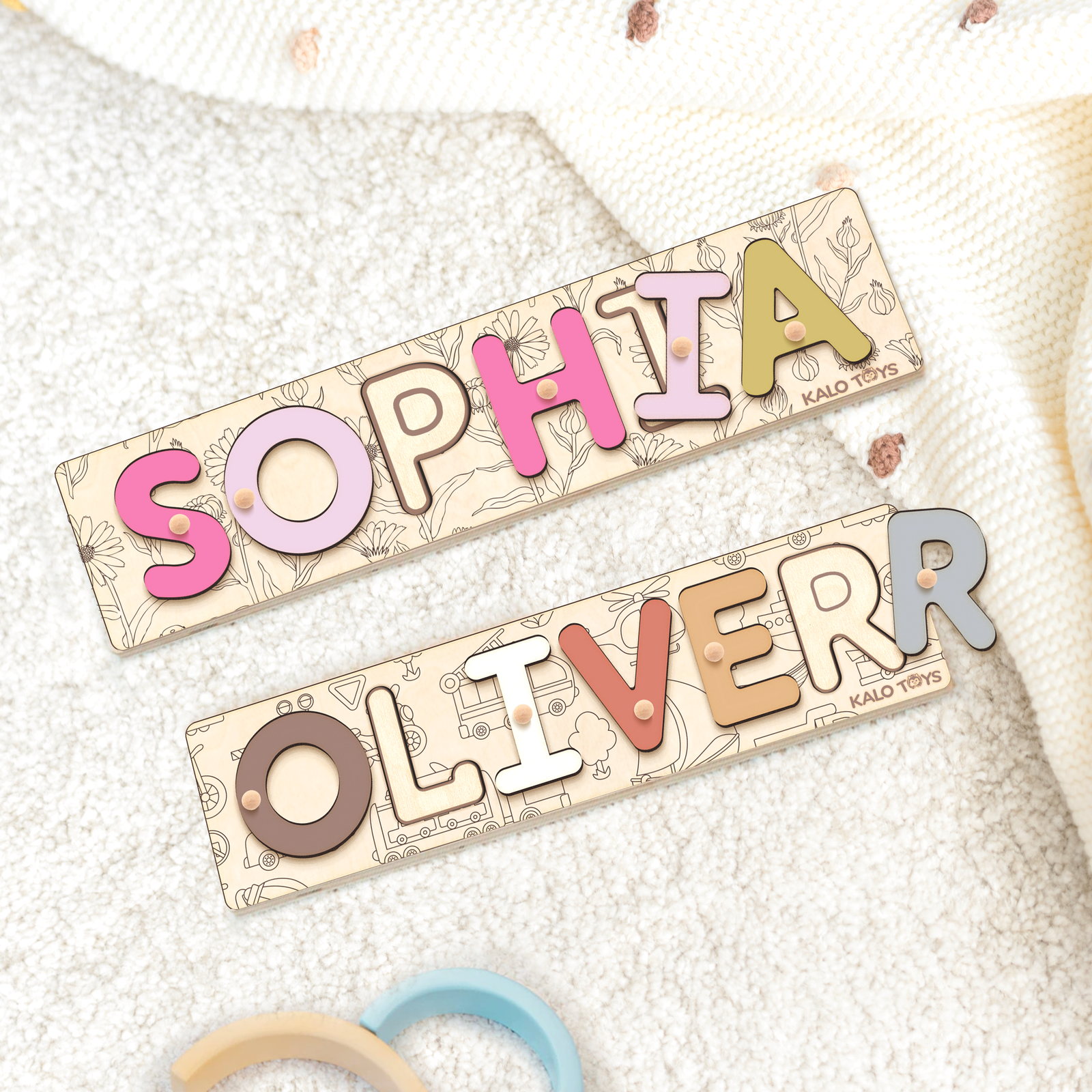 Personalized Wooden Name Puzzle with Custom Themed Backgrounds, Montessori Toddler Puzzle, Customizable Puzzle Board for Kids, Gifts For 1 Year Old NP40 - Kindlytoys