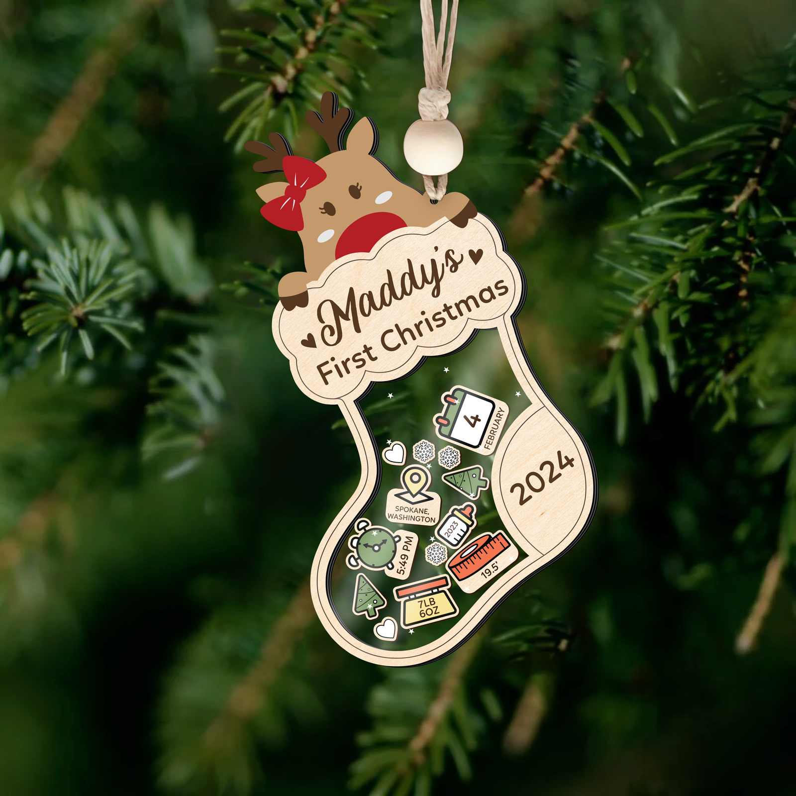 Reindeer Baby's First Christmas Ornament 2024, Shake Babies Ornament CF136 - Kindlytoys
