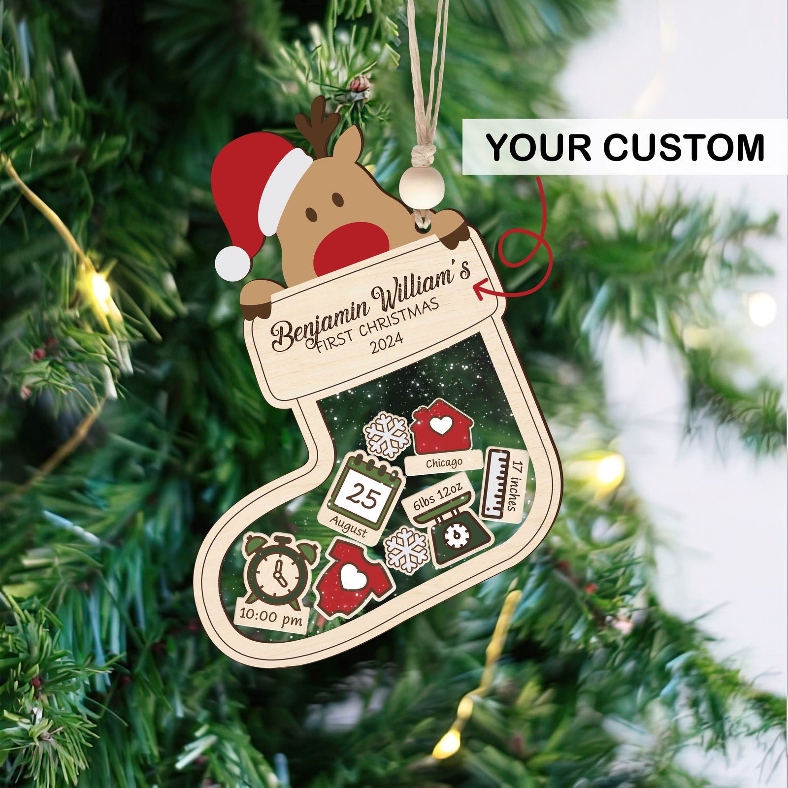 Reindeer Baby's First Christmas Ornament 2024, Shake Babies Ornament CF38 - Kindlytoys