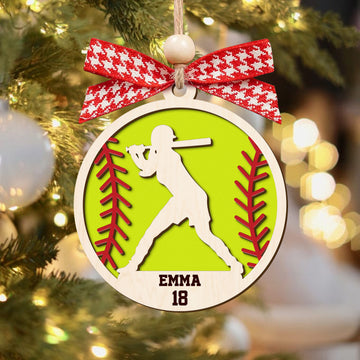 Personalized Softball Ornament, Custom Softball Wood Ornament 2 Layered CF425