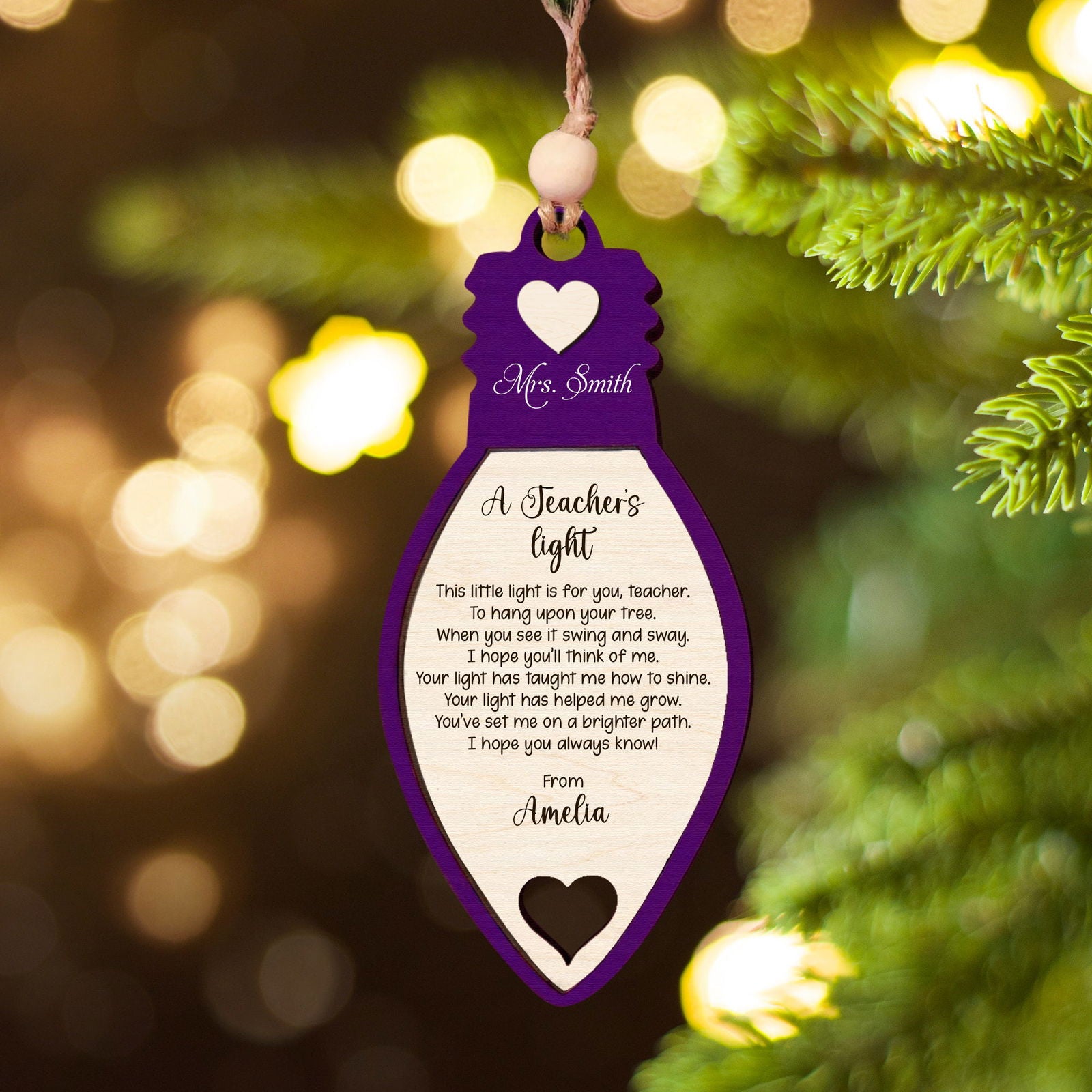 Teacher Christmas Light Ornament, A Teachers Light, Christmas Light Ornament KT06 - Kindlytoys