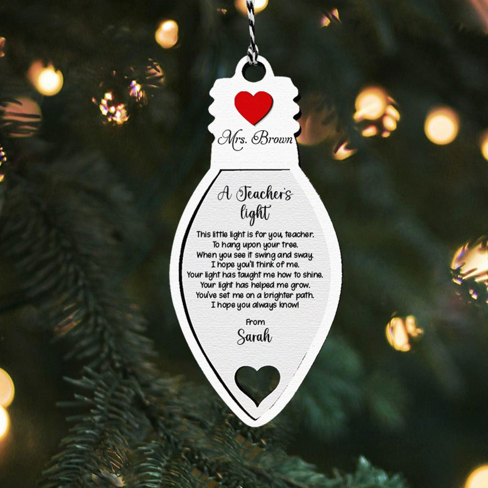 Teacher Christmas Light Ornament, A Teachers Light, Christmas Light Ornament KT06 - Kindlytoys