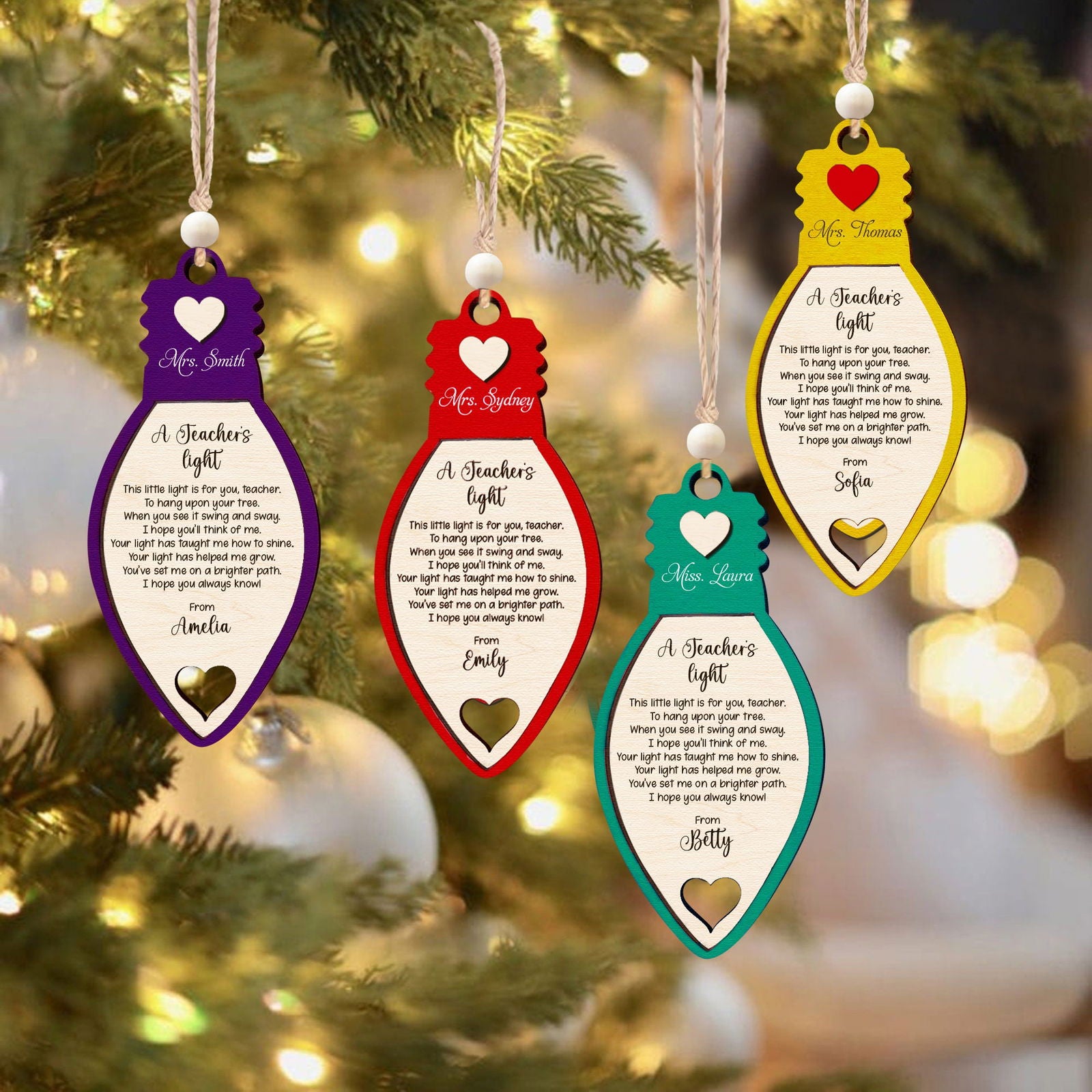 Teacher Christmas Light Ornament, A Teachers Light, Christmas Light Ornament KT06 - Kindlytoys