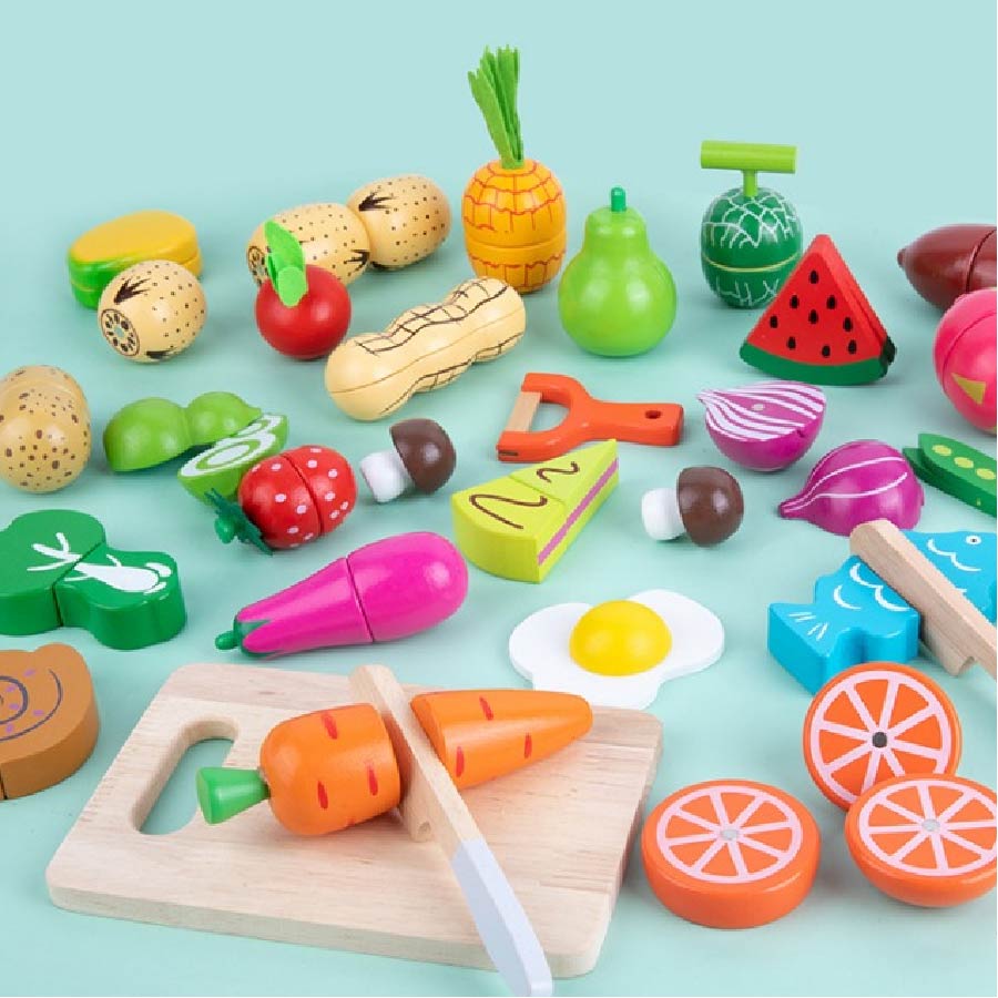 Wooden Fruit Cutting Play Set, Wooden Montessori Toys KL04 - Kindlytoys