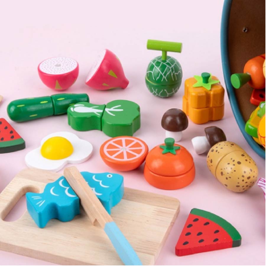 Wooden Fruit Cutting Play Set, Wooden Montessori Toys KL04 - Kindlytoys