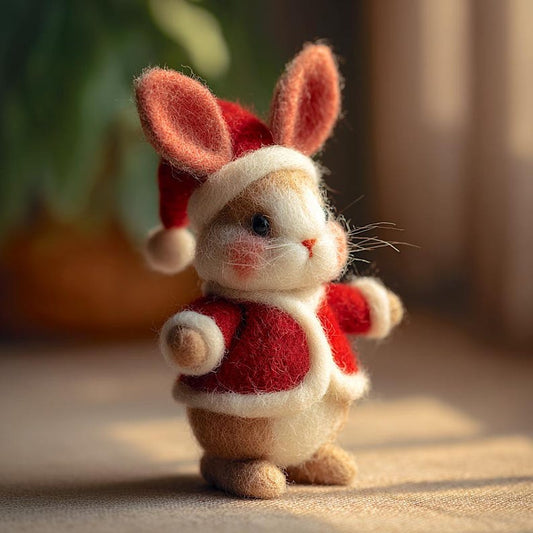 Handmade Wool Felt Christmas Bunny, Christmas Desk Decor, First Xmas Gift for Kids
