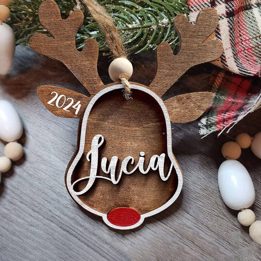 Personalized reindeer 2024 christmas ornament, Custom Stocking Tag, wooden ornaments, Custom family ornaments CF03