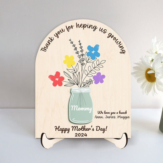 DIY Handprints Wooden Sign, Personalized Gift for Mothers Day Flower Handprint, Handprint Crafts From Kids, Mothers Day Keepsake, Gifts for Mom Grandma MF14