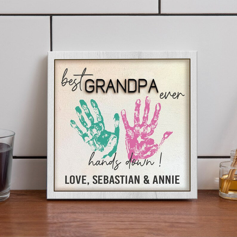 Wooden 3D Father Best Dad Ever Handprint Sign, Handprint 3D Sign, Hand Sign For Dad
