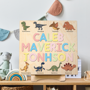 Cute Dinosaurs Name Puzzle For Toddlers, Baby Name Wooden Puzzle, Wooden Montessori Toys, 1st Birthday Gifts For Kids, First Christmas Gifts idea