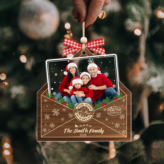 Personalized Family Photo Ornament 2025, Custom Christmas Envelope Ornament, Holiday Keepsake Gift, New Year Tree Decoration