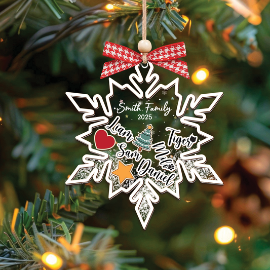 Family Ornament 2025 Personalized, 4D Shake Ornament, Custom Family Christmas Keepsake, Pet Family Xmas Gift
