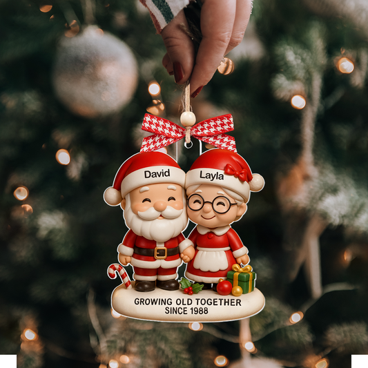 Personalized Growing Old Together Ornament, Custom Santa Christmas Gift for Couples, Anniversary Gift, Parents or Grandparents Keepsake
