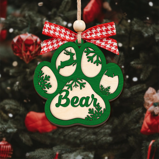 Personalized Dog Paw Ornament, Pet Christmas Ornament, Custom Dog Ornaments for Christmas Tree, Dogs Name, Dog Ornament