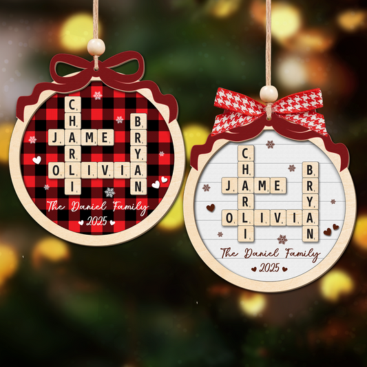 Personalized Family Crossword Puzzle Art Ornament, Custom Christmas Ornaments 2025, Family Wooden Ornament, Family Keepsake Christmas Gifts