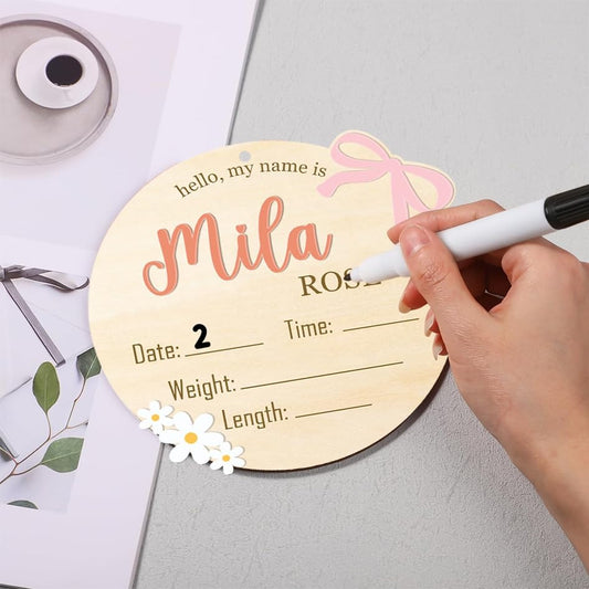 2in1 Birth Stats Sign with Footprint Personalized Wooden Birth Announcement Plaque for Newborn Hospital Photos, Nursery Decor, and Baby Shower Gift BX25