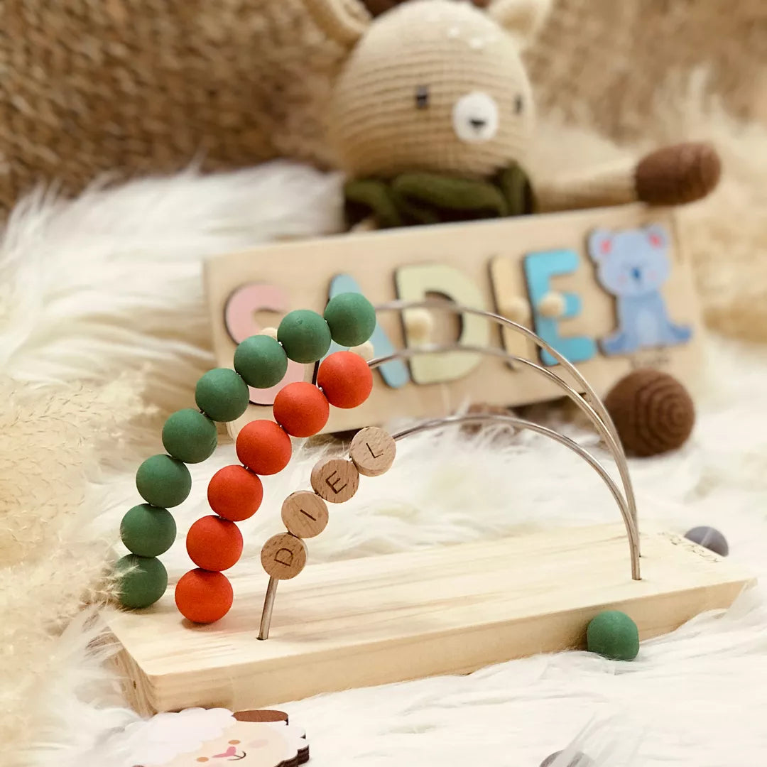 Personalized Rainbow Abacus, Montessori Nursery Decor Bohemian Toys | Kindlytoys