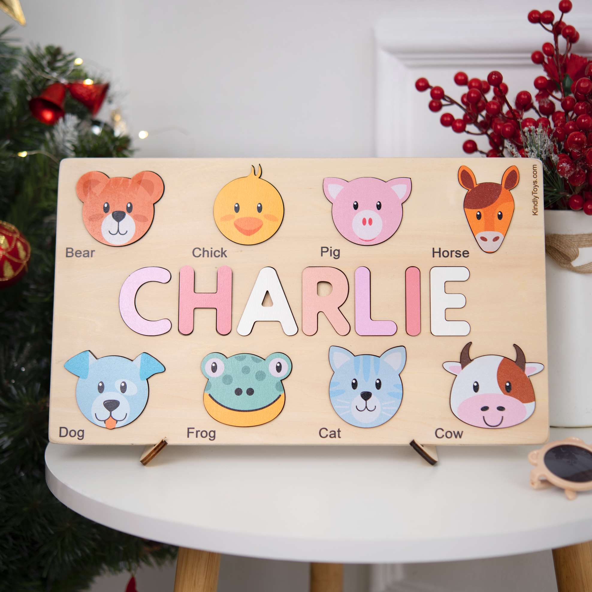 Cute Big Head Animals Personalized Name Puzzle - Wooden Montessori Toys | KindlyToys