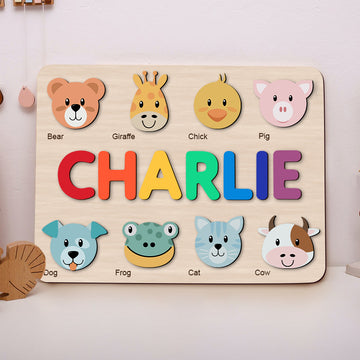 Animals Personalized Name Puzzle - Wooden Montessori Toys | KindlyToys NP01